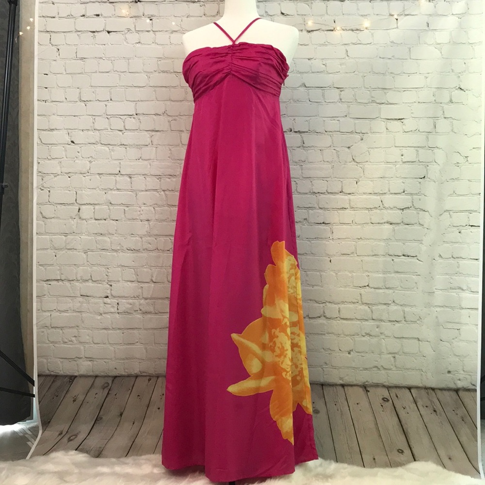 SILK HALTER STRAP MAXI DRESS